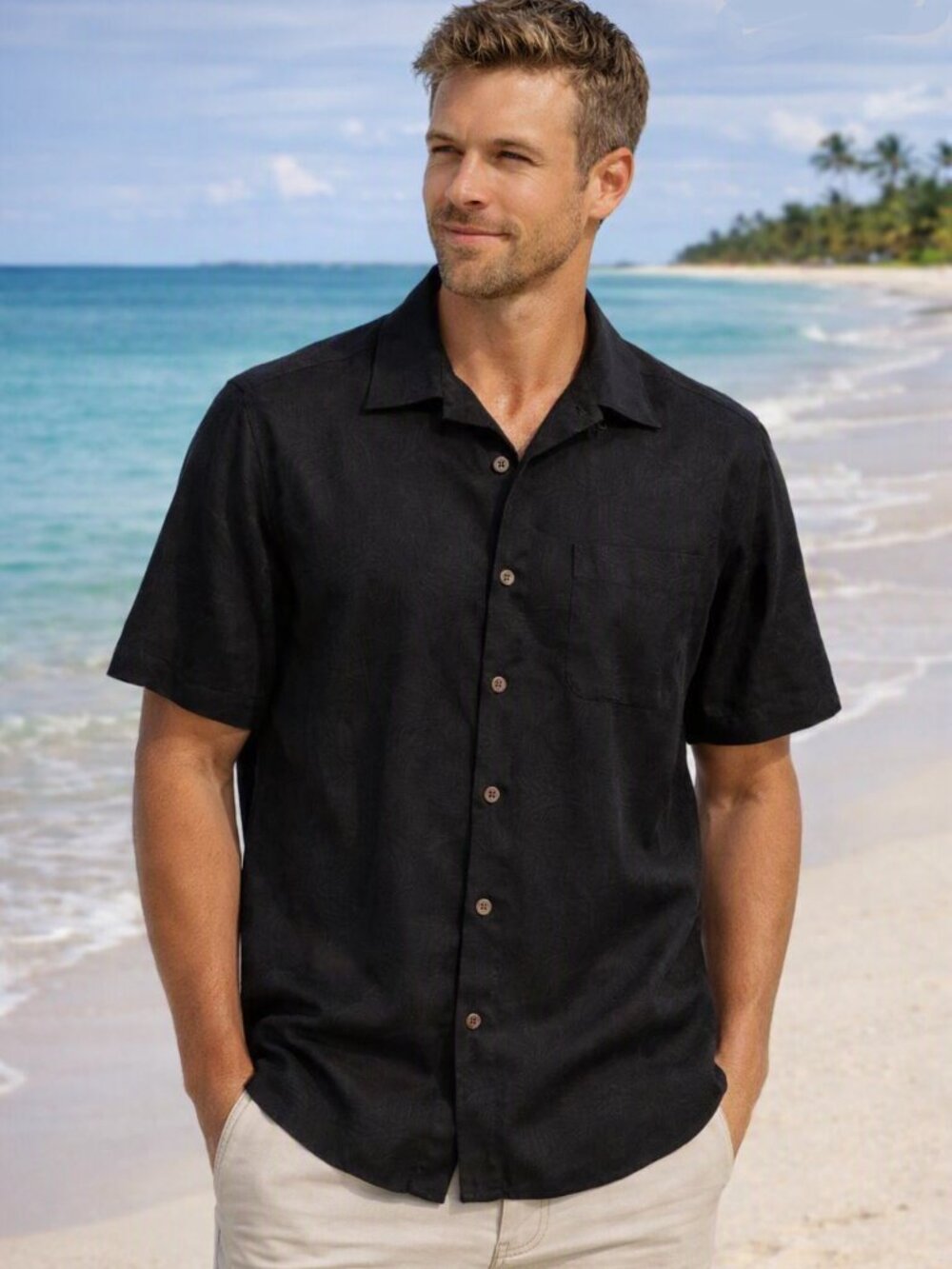 Tommy Bahama Tropic Isles Silk Camp Shirt Shirt Size 2XL $118 in Black